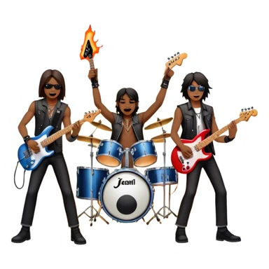 Icon for Metal Music: metal band on stage with musicians playing electric guitars, bass, and drums. The atmosphere is intense, with flashing lights, smoke, and energetic stage presence. The vibe is powerful and electric. Transparent background. sticker