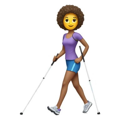 women Nordic Walking with left pole on ground  behind her body and right hand hiding  pole handlebeside her body  sticker