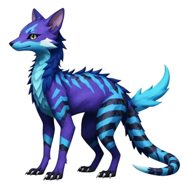 starry sparky fizzy Black-Dark-Vortexed Lightning-strike-zig-zag-patterned striking indigo-violet-blue-cyan-gradiented with dark undertones, white underside, thunderous stormy edgy badass realistic Vernid-Sergal-Genet-Trico-species by LiLaiRa, full body sticker