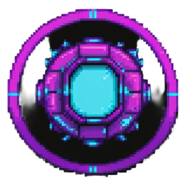 futuristic cyberpunk pixel art icon, vivid neon colors purple magenta cyan, minimal expressive design, 32x32, centered, high contrast, transparent background, no text, suitable for dark background, music platform symbol Spotify YouTube Deezer SoundCloud sticker