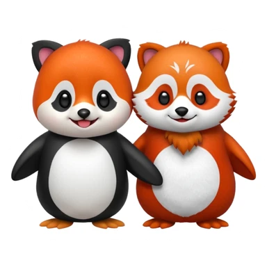 A cartoon  cute one penguin and one red panda  seperste animals note a combination of the animals holding "hands" sticker