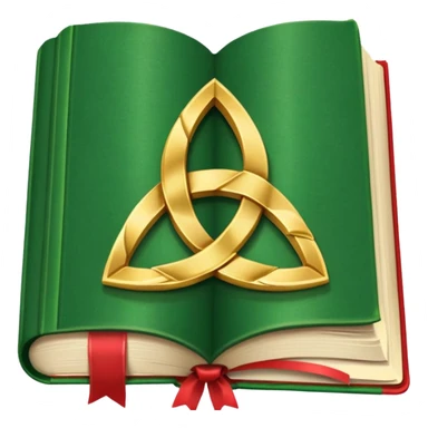 a green closed book with a golden triquetra on it with a red ribbon between the paged sticker