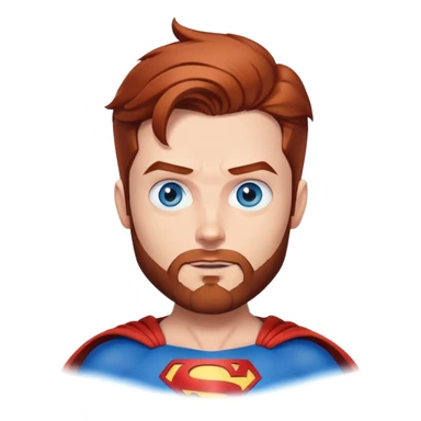 Flying superman with redish brownish hair, blue eyes no capacity full scruffy beard sticker