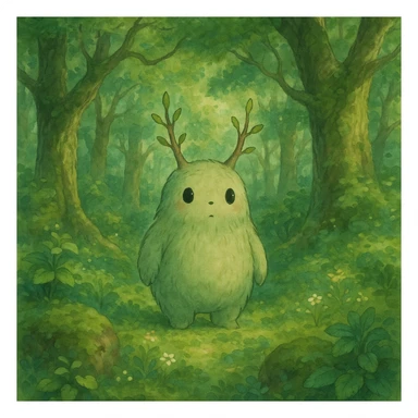 a whimsical forest spirit in Ghibli style sticker