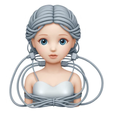 Plastic doll tightly bound with tangled AUX cables. sticker
