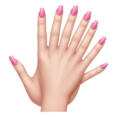  pink close-up of a hand with beautifully manicured nails, glossy pink nail polish, elegant nail shape, soft lighting and shadows, realistic style, sticker