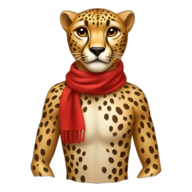 anthropomorphic cheetah with a red scarf sticker