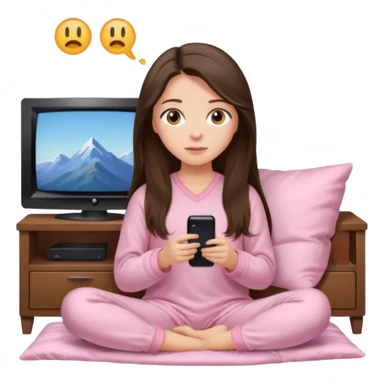 long haired brunette girl hazel eyes in light pink watching tv sticker