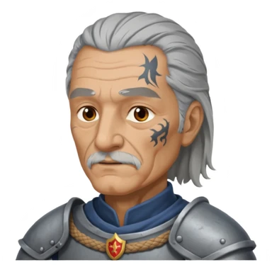 elderly tattooed knight, tattooed shoulder, long hair sticker