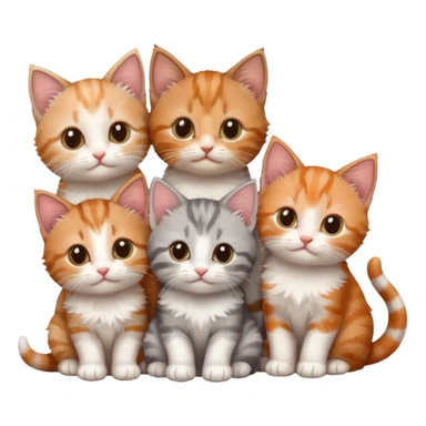 6 tiny kittens cuddling together all different colours, the first one is grey and white, the second is ginger and white and the third is brown tabby and white sticker