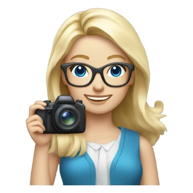 Elegant blonde girl with glasses smiling blue eyes taking pictures with a camera  sticker