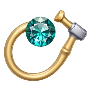 Create a bright and eye-catching emoji symbolizing jewelry craftsmanship and the art of making jewelry. Include a sparkling gemstone, a delicate ring, and tools like a hammer or chisel. The design should be elegant, with fine details and a luxurious feel, representing the precision and artistry of jewelry making. Use vivid colors like gold, silver, and deep jewel tones for the gemstone. Ensure the icon has a transparent background. sticker