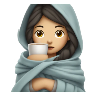 Asian girl wrapped in cozy blanket drinking coffee sticker