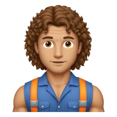 Hot male engineer with curly brown mullet hair and muscles sticker