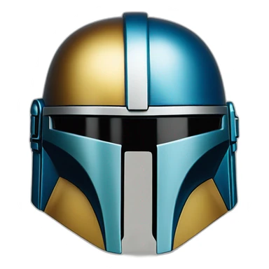 shiny mandalorian helmet with blue/gold accents sticker