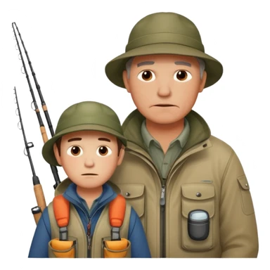 Father and son in fishing gear gesturing that they are cold sticker