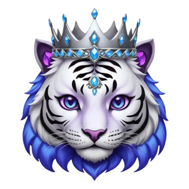 ESO Female white/black tiger khajiit leader of the umbral rose, glowing blue eyes, glowing blue 'third eye' gem; silver crown/tiara with purple gems  sticker
