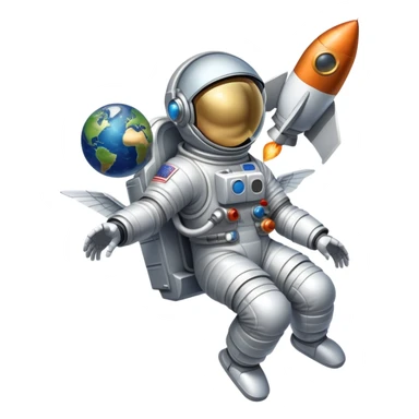 An icon featuring a rocket, a satellite, and an astronaut helmet, symbolizing aerospace technology. The design includes spacecraft, wings, and a planet, representing the exploration of space and aviation advancements. Transparent background. sticker