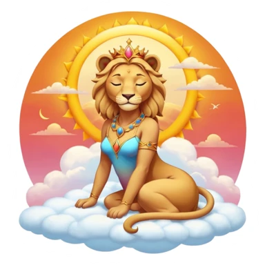 Sun-kissed Sunset-Gradient Celestial Flaring Warm Hot Feminine Beautiful Elegant Pretty Sun-Goddess-Lioness with closed relaxed eyes and symmetry and sitting on a cloud pastel divine dress beauty   sticker
