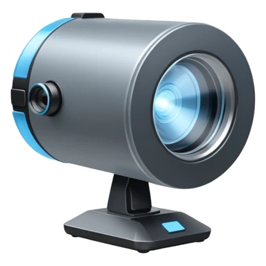 Flat emoji of a wrist-mounted hologram projector emitting a soft blue light cone, simple shapes, modern sci-fi style sticker