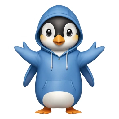 friendly anthropomorphised penguin in a hoodie and jeans standing with arms folded, looking surprised sticker