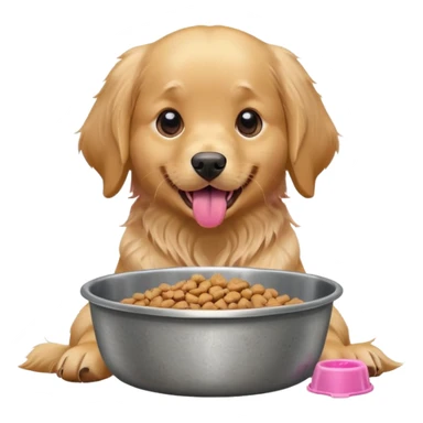 dog with dog food in bowl in front of him, tongue out sticker