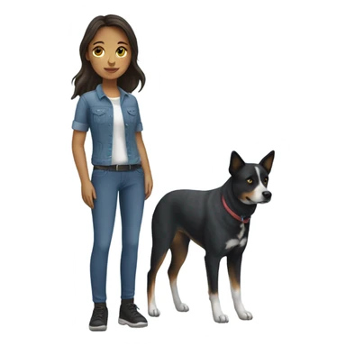 brunette girl with blue heeler sticker