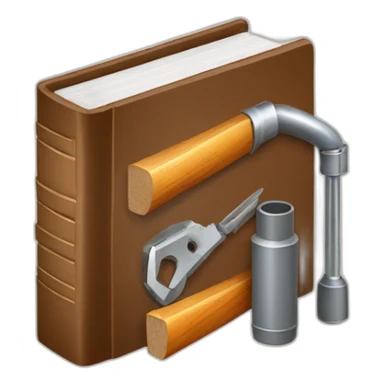 isometric thick BOOK with picture of wood, welder, tools sticker