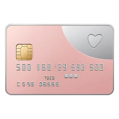 Blush pink credit card with gold chip and silver embossed numbers, minimal design, no logo sticker
