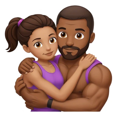 Black man with facial hair and muscles hug small brunette woman sticker