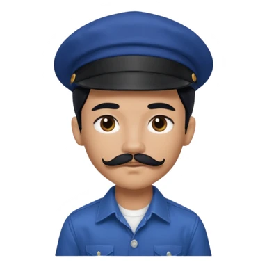 generate a fair pretty bratz boy wearing a dark blue cap and  button up shirt. Handsome

Mustache- black

hair black long sticker