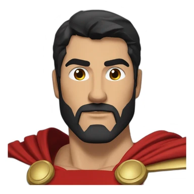 The Spartan Leonidas. Muscly physique. Wearing a red cape. Masculin. Normal face. Black hair sticker