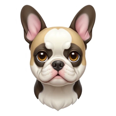 Cinematic Noble Pied French Bulldog Portrait Emoji, Radiating regal yet playful charm, with a distinctive pied fur of contrasting hues and a sculpted, expressive face featuring gentle, wise eyes and a confident stance, simplified yet artistically detailed, glowing with a soft, sophisticated radiance, high shine, exuding intelligent nobility and refined flair, soft glowing outline, capturing the essence of a noble Pied French Bulldog that embodies both strength and grace! sticker