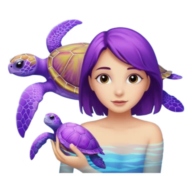A girl with a purple Sea turtle in the ocean sticker