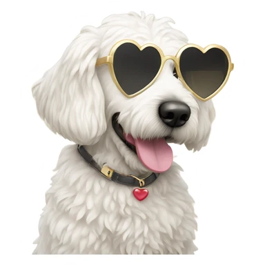 White golden doodle with heart glasses sticker