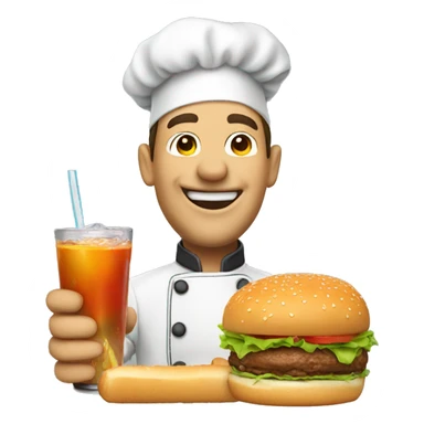happy chef enjoying his drink and burger sticker