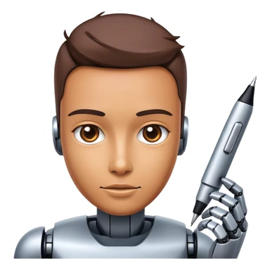 Emoji of a robot turning into a human with a pen or speech bubble sticker
