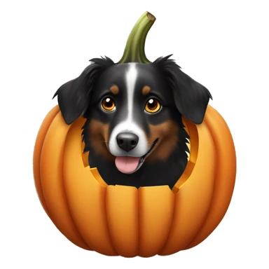 Small black australian shepherd dog in a pumpkin sticker