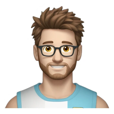 Guy with forsted light blue spectacles messi wavy hair with little mullets brown hair without beard  sticker
