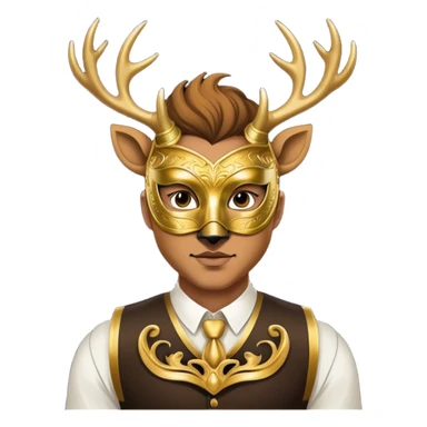 a man, with a vest,  wear half-face golden Deer masquerade mask sticker
