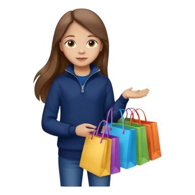 A little girl (he usually calls her baby), who is obsessed with shopping and luxury brands and holds a dozen of bags, she wears navy blue half zip sweater and holds 10 bags and she has long brown hair  sticker