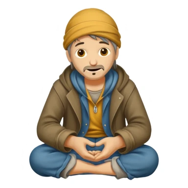 beggar who is also a homeless person poor with damaged clothing but happy face sticker