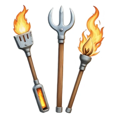 a three pronged farmer's pitchfork and a torch in an x formation sticker