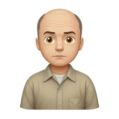 Carl from Sling Blade, stern look, chin protruding, slouch, no glasses, collared shirt, direct side profile, full standing body, head pushed forward, emoji style sticker