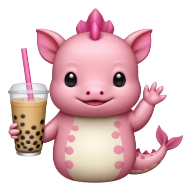Axolotl waving while drinking boba tea sticker