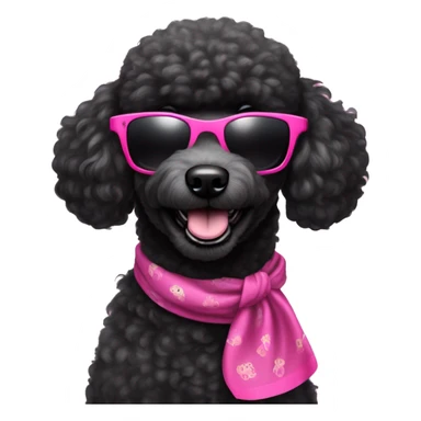 BLACK poodle wearing pink sunglasses with a big smile. Also with a bandanna around its neck. Dog needs to be all black sticker
