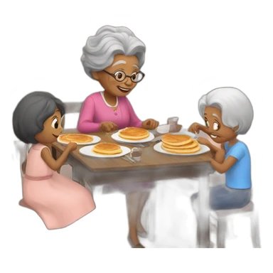 Granny with family in the table eat pancakes sticker