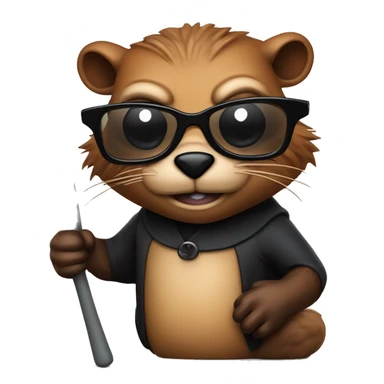 An evil beaver with a bat in his hands and black glasses sticker