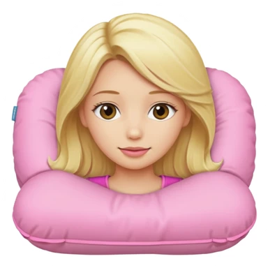 blonde woman using pink travel pillow  sticker