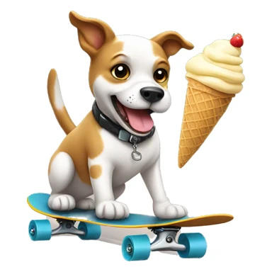 Dog riding skateboard while holding ice cream  sticker